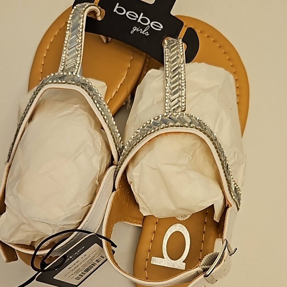 BEBE White Sparkle Girls Thong Sandals NWTs